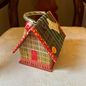 Vintage 1950s Straw Work sewing box from Japan in EUC